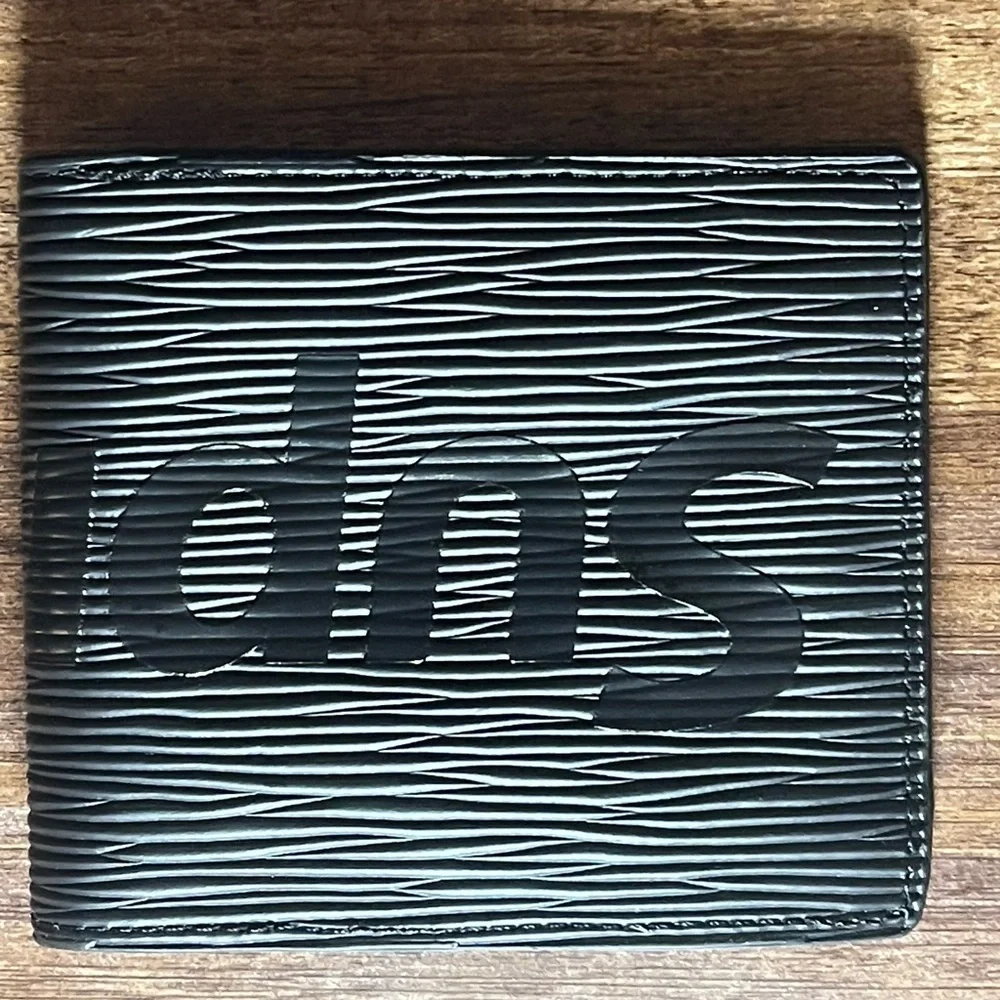 Bifold Wallet luxury Black textured, Black lettering, and stylish look!